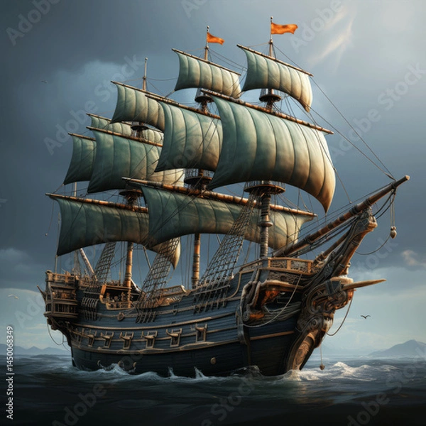 Fototapeta  Iconic Pirate Ship Setting Sail.