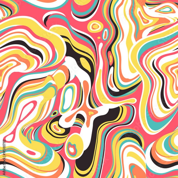 Fototapeta Vector seamless pattern. Abstract bright candy-colored psychedelic background with repeating structure of oil stains.