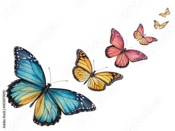 Obraz Set of butterfly flying on white background.