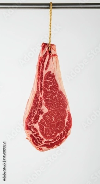 Obraz Prime Rib Eye Steak Hanging Tenderly Awaiting Culinary Perfection