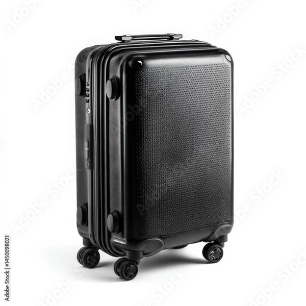 Fototapeta Stylish Black Carry on Suitcase Perfect for Travel Adventures Durable Hard Shell Luggage with Wheels