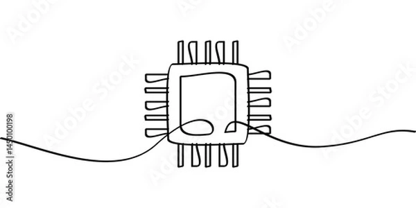 Fototapeta continuous line drawing of microchip symbol. abstract line art illustration