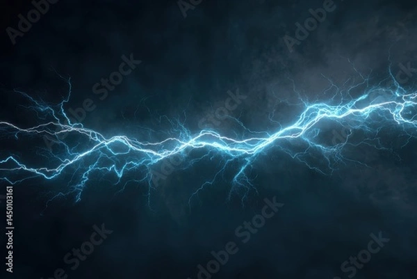 Fototapeta A stunning image of blue lightning with dark background, 3d rendering.