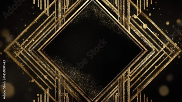 Fototapeta A stunning image of vintage frame combines black and gold glitter, reflecting the opulence of the roaring 1920s. The geometric design and soft focus create a classy backdrop for.