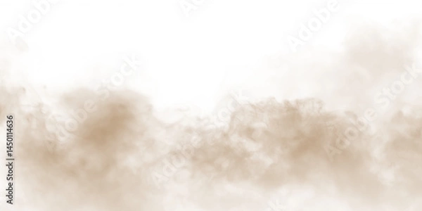 Fototapeta Dust sand soil smoke cloud particles isolated on transparent white background. Brown sandstorm smog sand dust explosion rising. Design elements for Compositing, covering, overlay, PNG