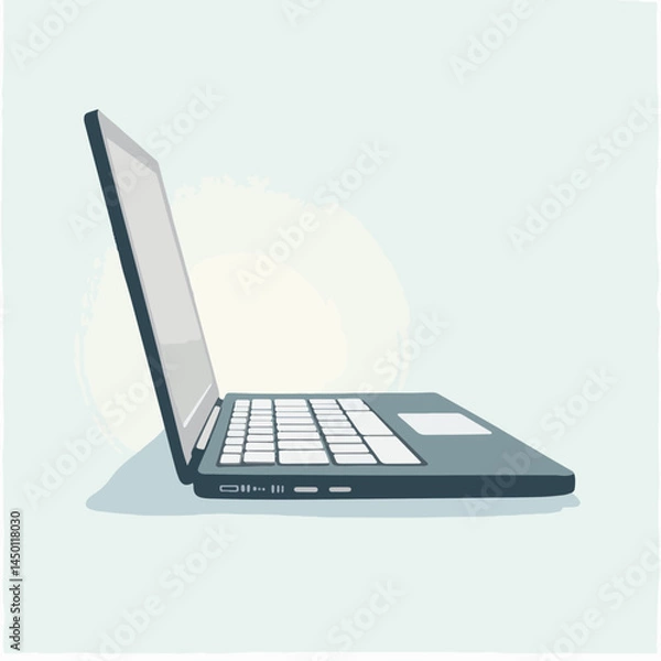 Fototapeta Laptop Illustration on Light Blue Background for Technology Blogs, Digital Design Websites, Education Materials, and Modern Communication Content