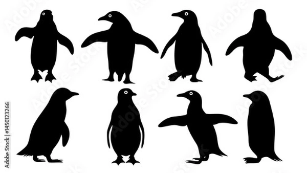 Fototapeta set of penguin silhouette vector on white background
