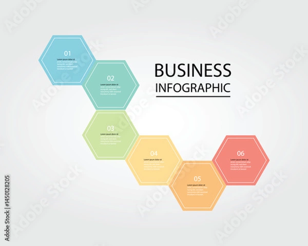 Fototapeta Business Infographic modern design template for banners and infographics for 6 hexagon step 