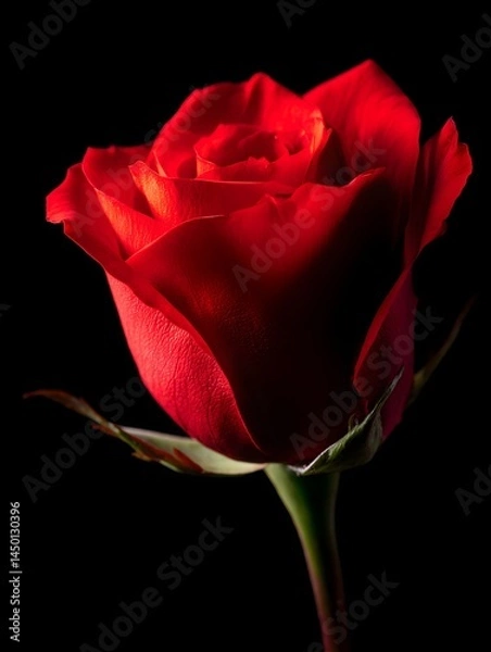 Fototapeta Elegant Red Rose with Single Petal Lit by Soft Light in Shadows