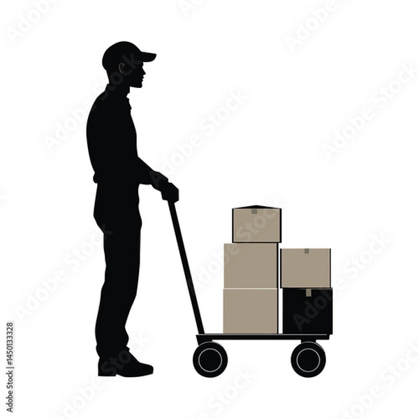Fototapeta Silhouette of Delivery Worker with Stacked Boxes