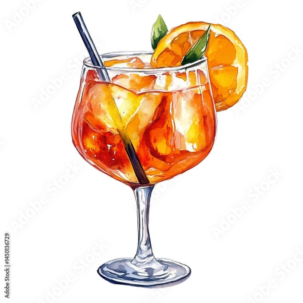 Fototapeta illustration Alcoholic Aperol Spritz Cocktail in glass with orange slices, Isolated on transparent background