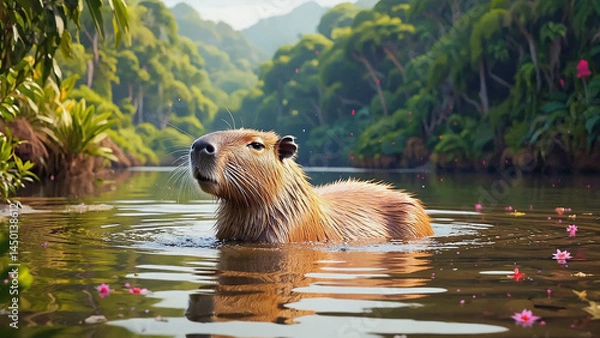 Obraz capybara swimming