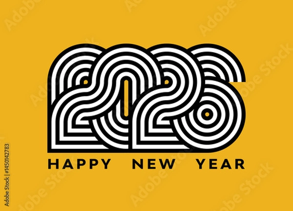 Fototapeta Modern 2026 design with Happy New Year text, greeting card cover template, new year party logo for business, isolated vector illustration. Design for t-shirt. Typography design