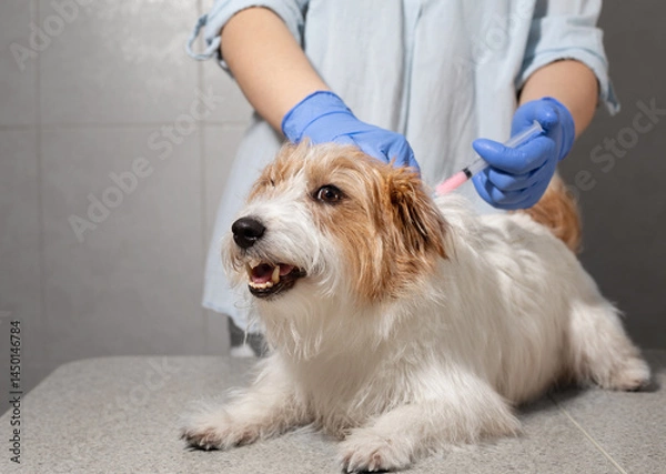 Fototapeta Jack Russell getting injection in scruff
