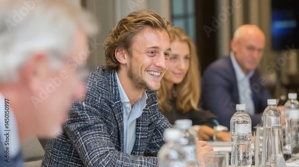 Fototapeta A business executive participating in a roundtable discussion on the future of B2B customer service, exploring how technology is reshaping client interactions and satisfaction