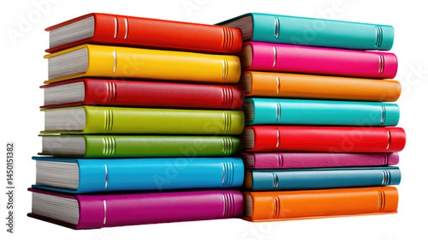 Obraz Stacked Literary Treasures: A vibrant arrangement of colorful books stacked against each other, evoking the joy of reading and learning.