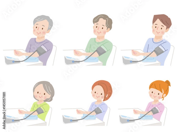 Obraz 血圧を測る家族のイラストセット