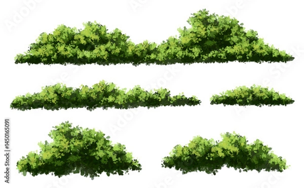 Fototapeta Vertor set of green tree,plants side view for landscape elevations,element for backdrop,eco environment concept design,watercolor greenery scene,shrub