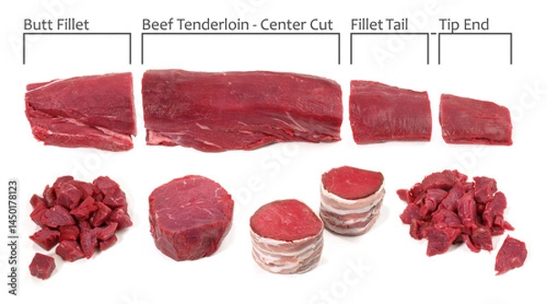 Obraz Raw Beef Fillet Parts on white Background
