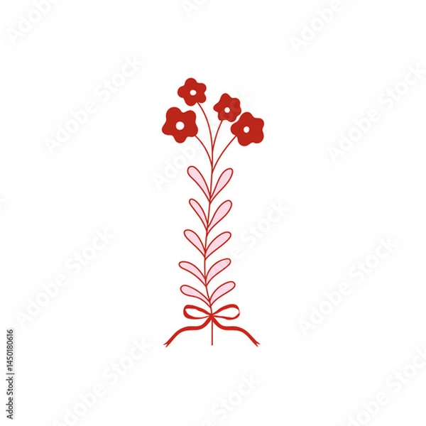 Fototapeta Coquette whimsy minimal flower. Vintage flower in linear style isolated on white background. Holiday, birthday, Valentine’s day vector illustration for posters, cards, printing on t-shirt etc.