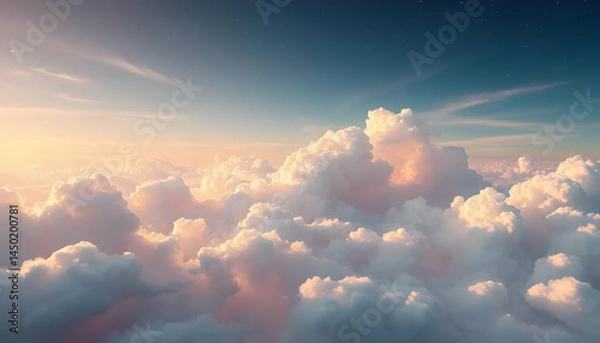 Obraz Colorful Dramatic Clouds at Sunset Illuminated by Soft Warm Light