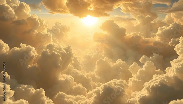 Obraz Golden Sunrise Emerging Through Fluffy Clouds In A Bright Sky
