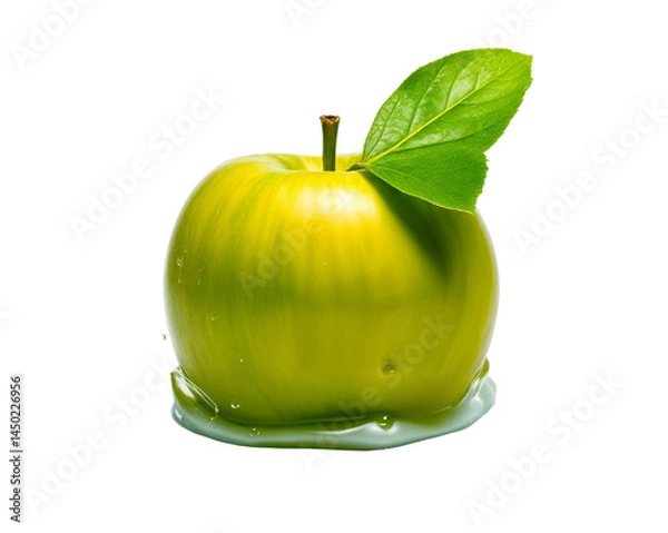Fototapeta Juicy apple falling into water with splash, isolated transparent PNG