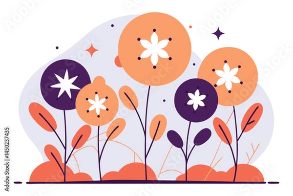 Fototapeta Round flowers filled with flat stylized star patterns inside