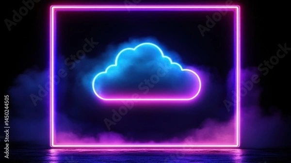 Fototapeta A 4K photo of blue and Purple Neon Light with Cloud Formation. Square shaped Fluorescent Frame in Dark.