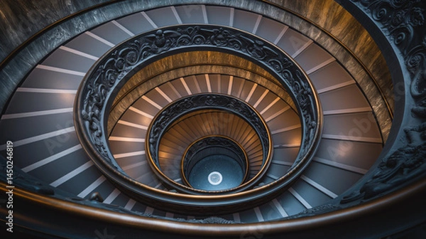 Fototapeta Looking Down a Spiral Staircase with Ornate Details