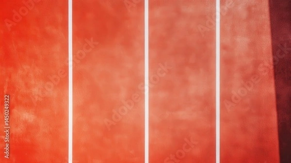 Obraz A 4K photo of colorful sports court background. Top view to red field rubber ground with white lines outdoors.