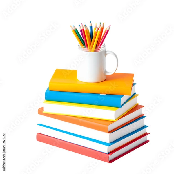 Fototapeta colored pencils Above the books on a transparent background Png