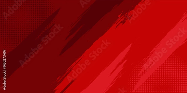 Obraz Red Abstract Brush Background with Sporty Style and Halftone Effect. Brush Stroke Illustration for Banner, Poster, or Sports Background