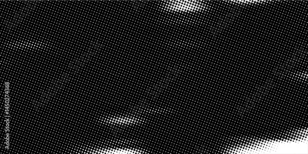 Fototapeta Halftone faded gradient texture. Grunge halftone grid background. White and black sand noise wallpaper. Retro pixelated vector backdrop