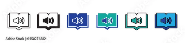 Obraz open book with speaker icon set education online course listening book signs vector illustration for web and app