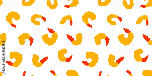 Fototapeta Tempura Shrimp Pattern background. Fried Shrimp Seamless pattern Background. Seafood Pattern Design. Crunchy Tempura Pattern.