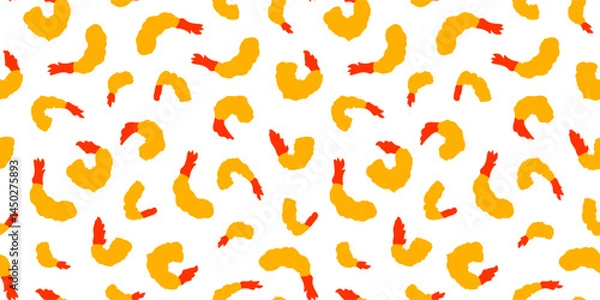 Obraz Tempura Shrimp Pattern background. Fried Shrimp Seamless pattern Background. Seafood Pattern Design. Crunchy Tempura Pattern.