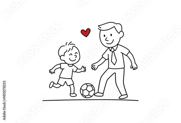 Fototapeta UntitledFather and Son Playing Football – Minimal Line Art Style
