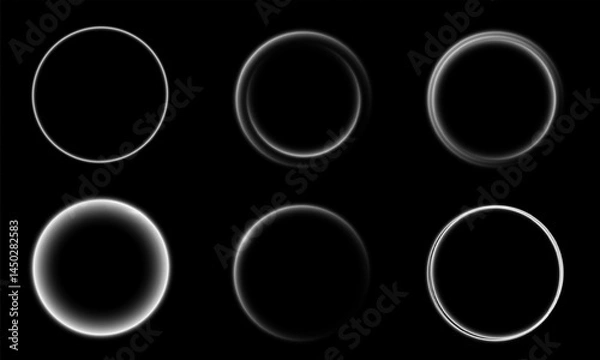 Obraz Radiant Light Lines in Abstract Circles and Swirls, Creating a Glowing Vortex Effect with Meteor Streaks, Magic Energy, and Sparkles – Transparent Background Design