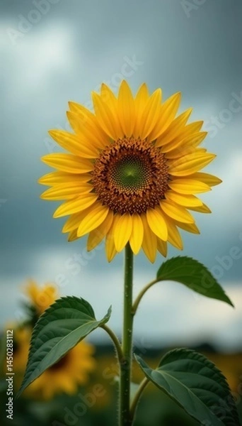 Obraz Single sunflower against overcast sky, dramatic light, element, plant, image