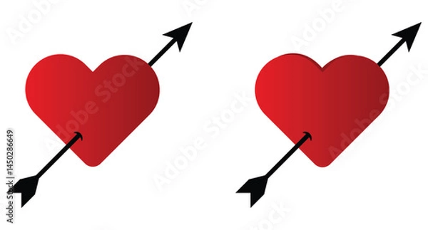 Fototapeta Lovestruck or arrow through heart icon vector, Arrow heart icon. Set with through pierced heart. Symbol lovestruck. Valentine day. vector illustration. 