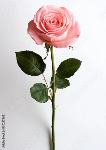 Obraz Beautiful Pink Rose Against a White Background, Perfect for Romantic Themes, Floral Arrangements, and Creative Artwork Displays