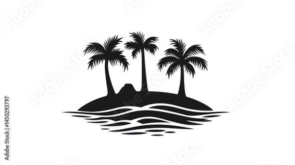 Fototapeta Simple black silhouette of tropical island with palm trees