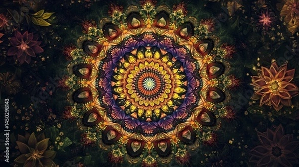 Fototapeta Vibrant Mandala Design with Intricate Floral Patterns and Radiant Colors Perfect for Home Decor, Yoga Studios, or Meditation Spaces in Various Artistic Styles