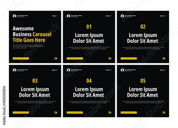 Fototapeta Six page linkedin carousel post, social media Instagram carousel post, modern and editable business carousel template design