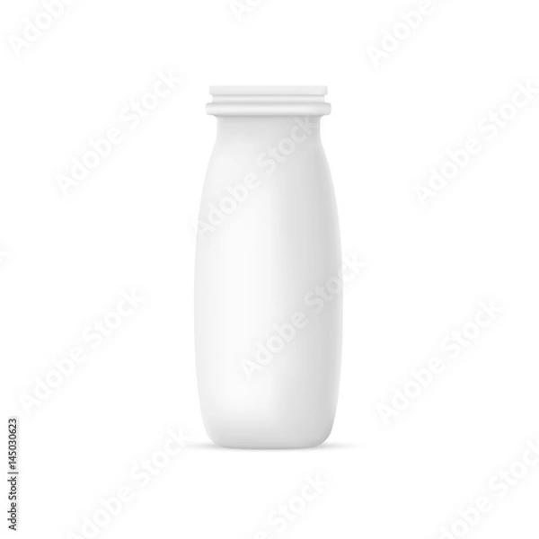 Fototapeta Vector realistic yogurt or milk bottle on white background. 3D mock up container. Plastic bowl design template
