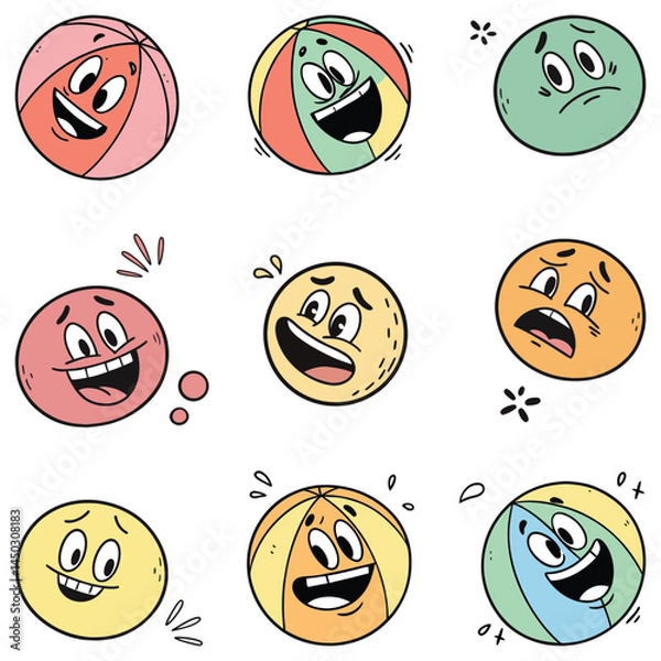 Fototapeta Bundle cartoon animation sticker set art and illustrator eps 10 vector isolated on white background