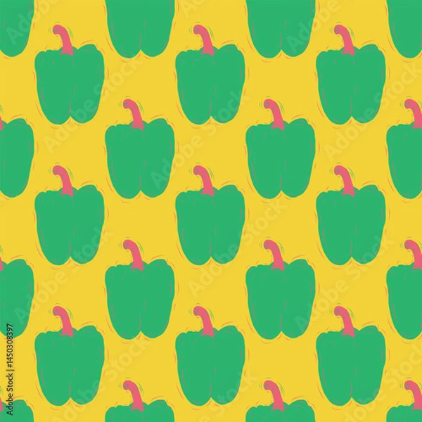 Obraz Veggies seamless hand drawn vector pattern with illustrated bell pepper in vibrant color combination