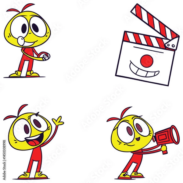 Fototapeta Bundle cartoon animation sticker set art and illustrator eps 10 vector isolated on white background