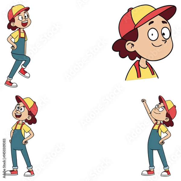 Fototapeta Bundle cartoon animation sticker set art and illustrator eps 10 vector isolated on white background